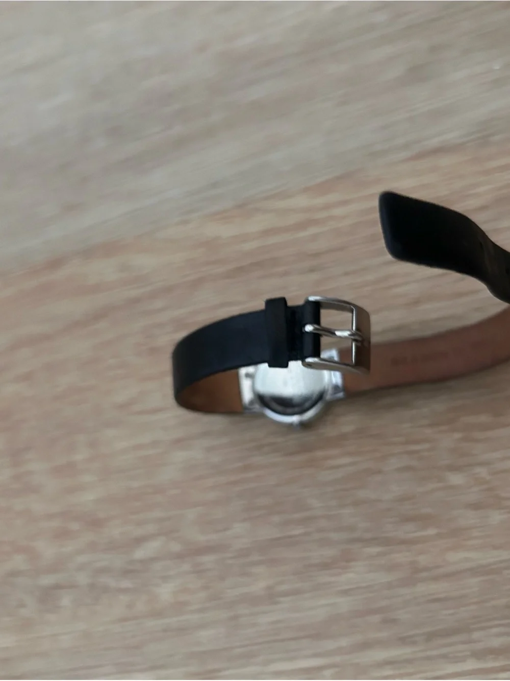 Skagen Denmark Steel Watch Black Leather Strap Silver Petite Round Minimalist